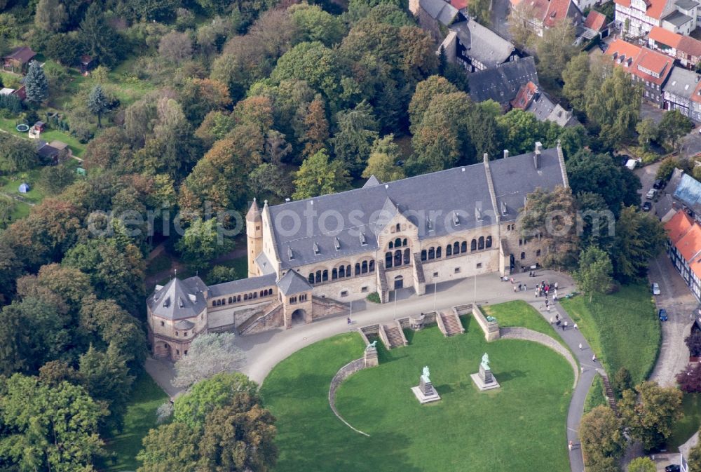 Goslar from the bird's eye view: View of the old town of Goslar in Lower Saxony with marketplace and market Church St. Cosmas and Damian. The city belongs to the UNESCO World Heritage site