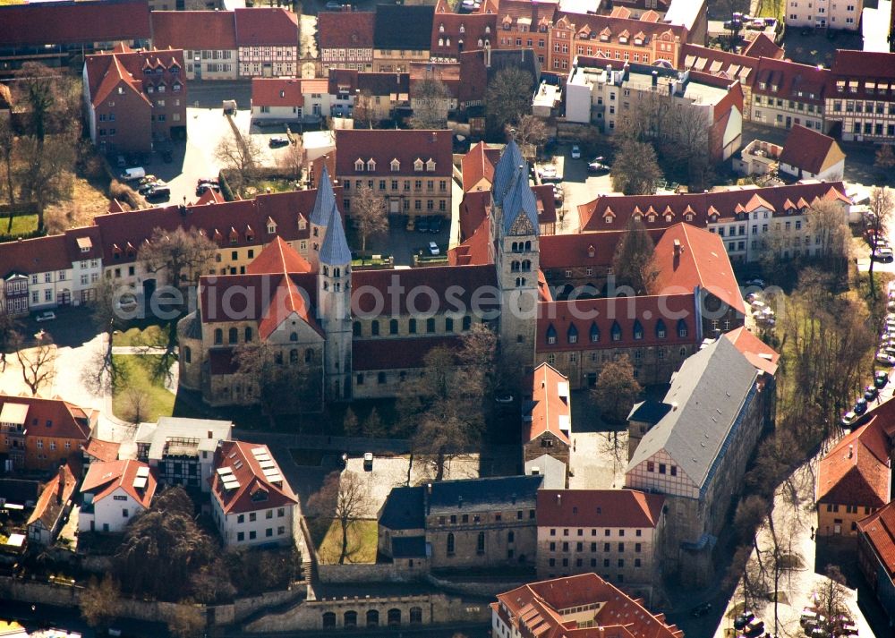 Halberstadt from the bird's eye view: View onto the castellated Church of Our Lady in the old city of Halberstadt in the state Saxony-Anhalt