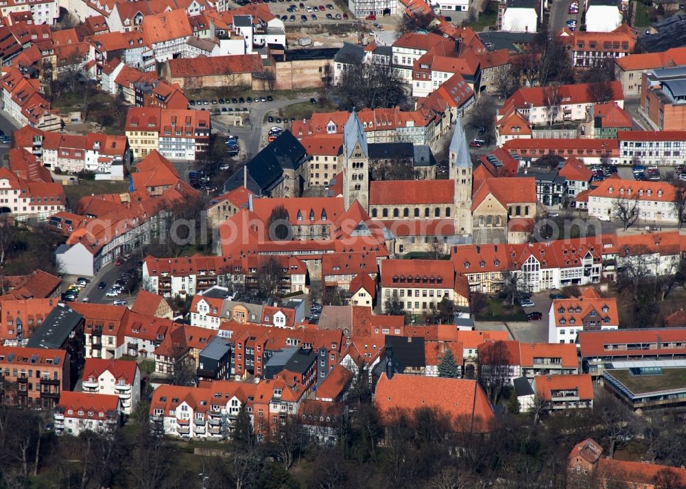 Halberstadt from the bird's eye view: View onto the castellated Church of Our Lady in the old city of Halberstadt in the state Saxony-Anhalt