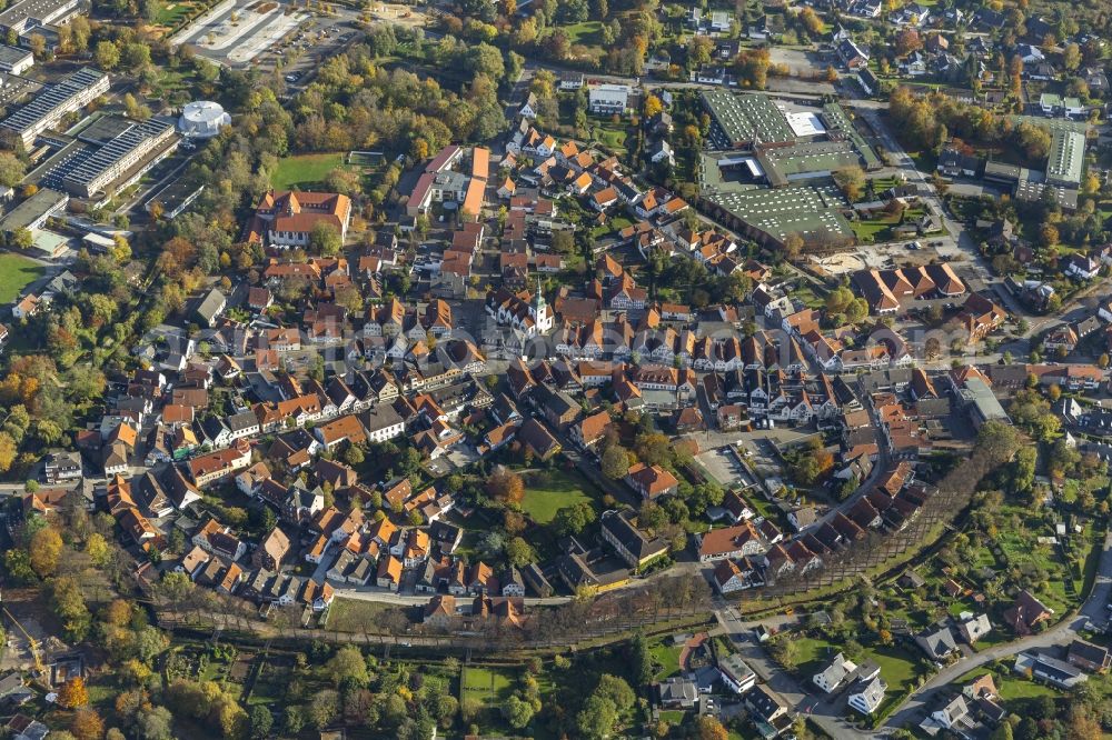 Rietberg from the bird's eye view: Old City with its historic town hall of Rietberg in the state of North Rhine-Westphalia