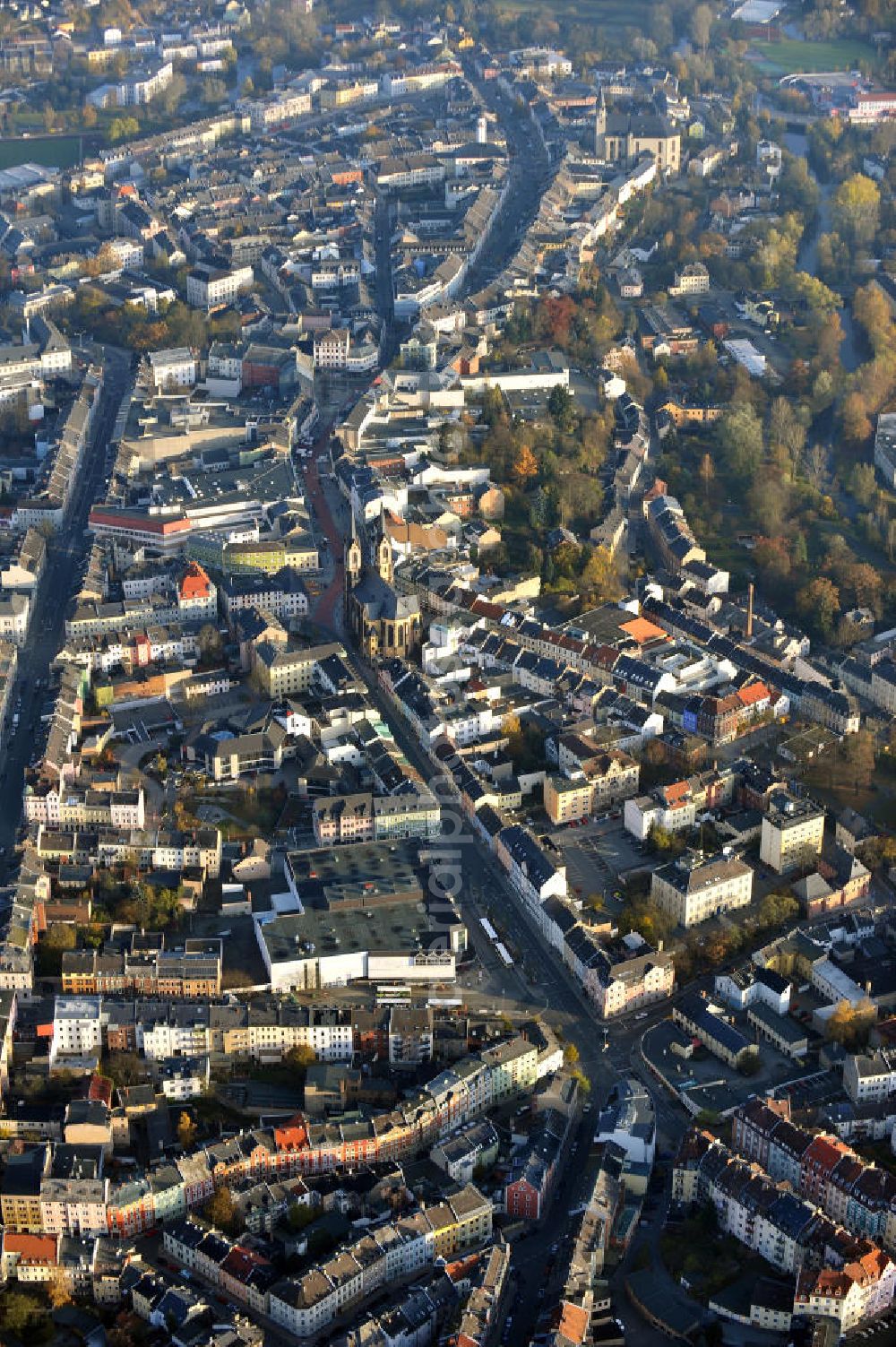 Aerial image Hof - View over the historic centre of Hof in Bavaria with Saint Mary 's Church and Saint Michael 's