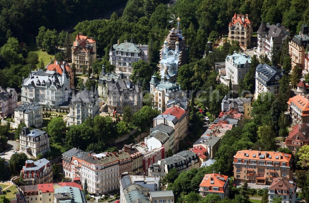 Aerial photograph Karlsbad - Old town of Karlsbad (Karlovy Vary) in the Czech Republic