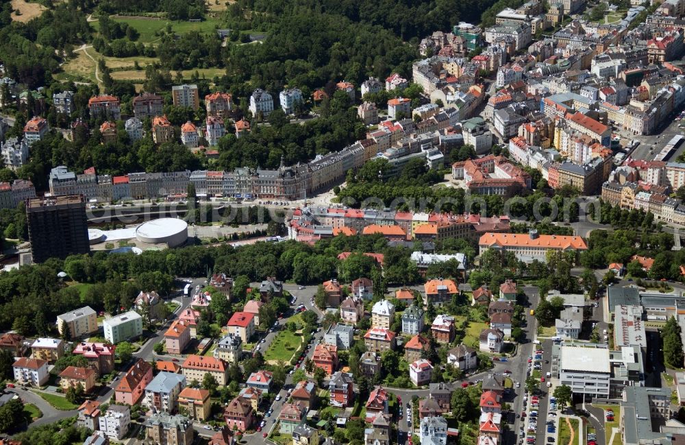 Karlsbad from the bird's eye view: Old town of Karlsbad (Karlovy Vary) in the Czech Republic