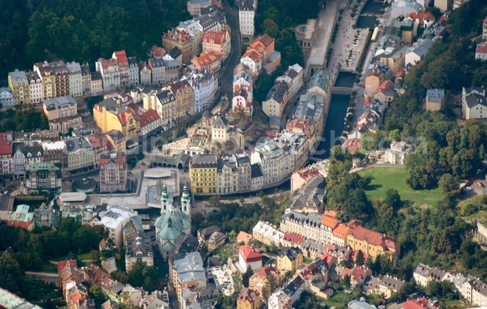 Aerial photograph Karlsbad - Old town of Karlsbad (Karlovy Vary) in the Czech Republic