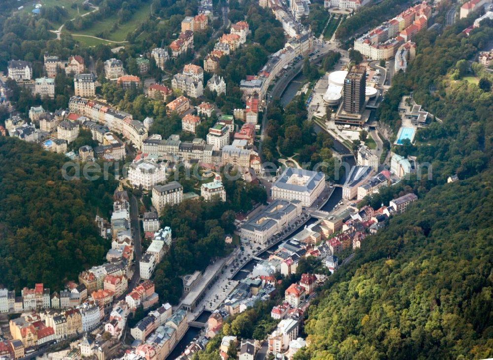 Karlsbad from above - Old town of Karlsbad (Karlovy Vary) in the Czech Republic