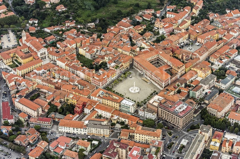 Aerial image Massa - Old Town is located in Piazza degli Aranci opposite the Northern Palace Palazzo Ducale in Massa in Italy