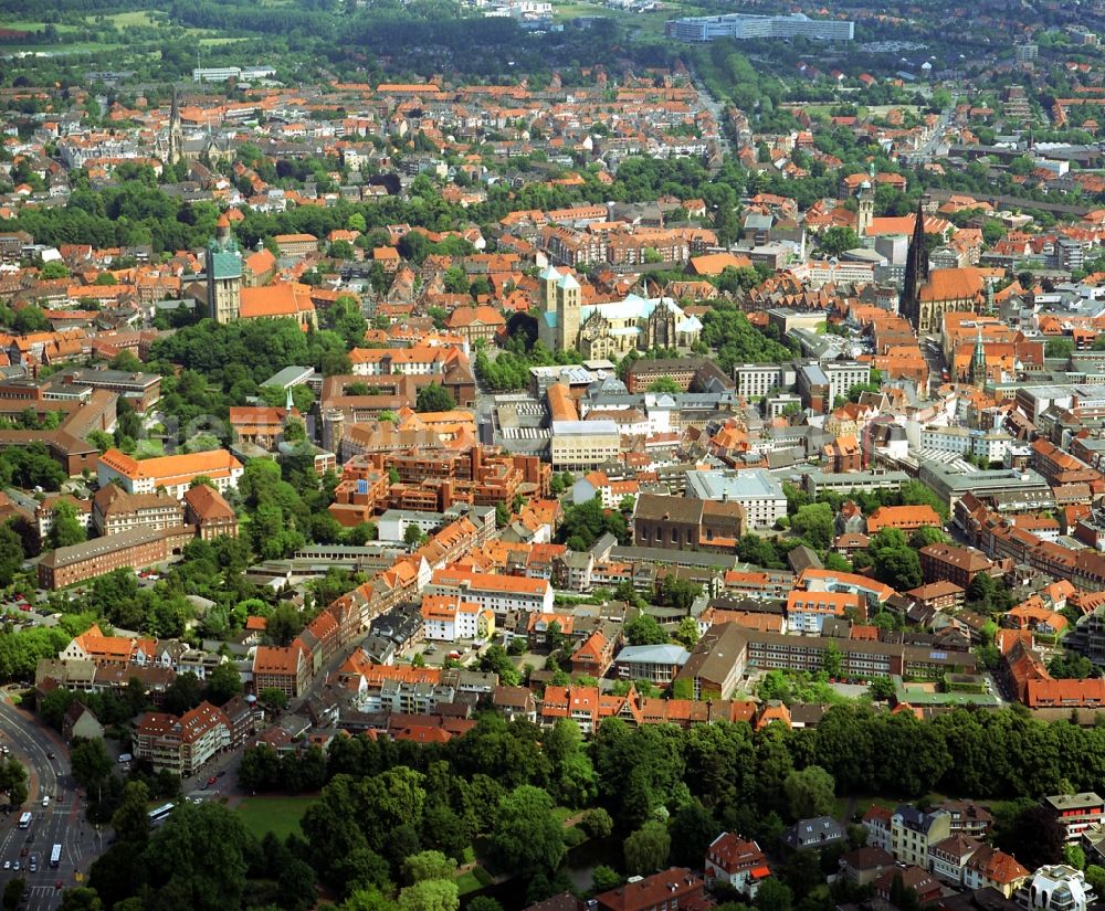 Münster from above - Historic city of Muenster with the St. Paul´s Cathedral, the Lamberti Church and further sights in North Rhine-Westphalia