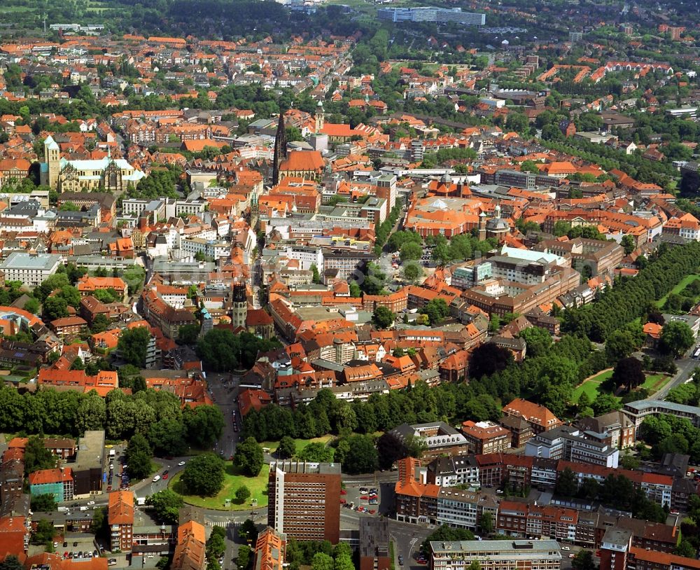 Münster from the bird's eye view: Historic city of Muenster with the St. Paul´s Cathedral, the Lamberti Church and further sights in North Rhine-Westphalia