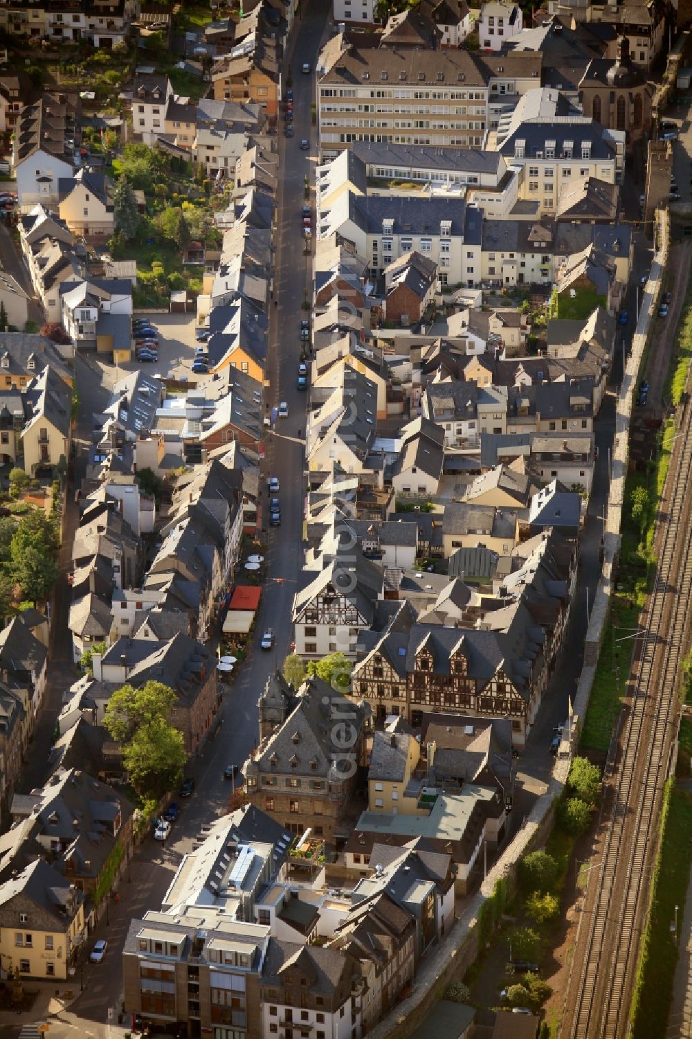 Oberwesel from above - View of the historic district of Oberwesel in the state of Rhineland-Palatinate