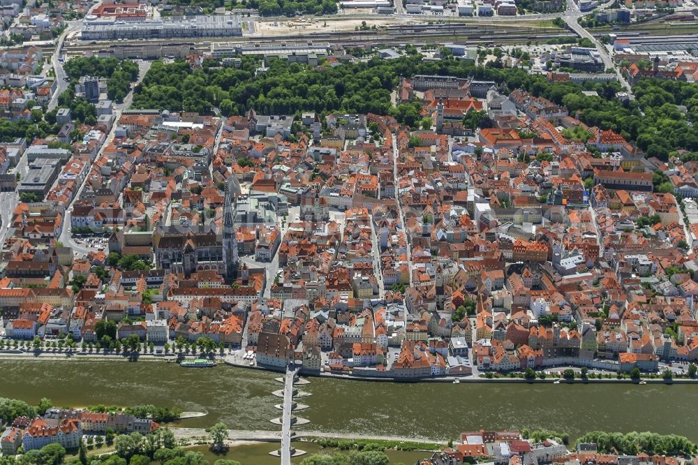 Regensburg from above - View of the old town of Regensburg in the state Bavaria