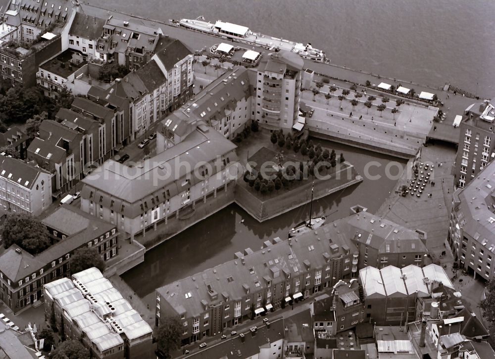 Düsseldorf from above - Old town on the Rhine at the shore area of ??the Old Port in Dusseldorf in North Rhine-Westphalia