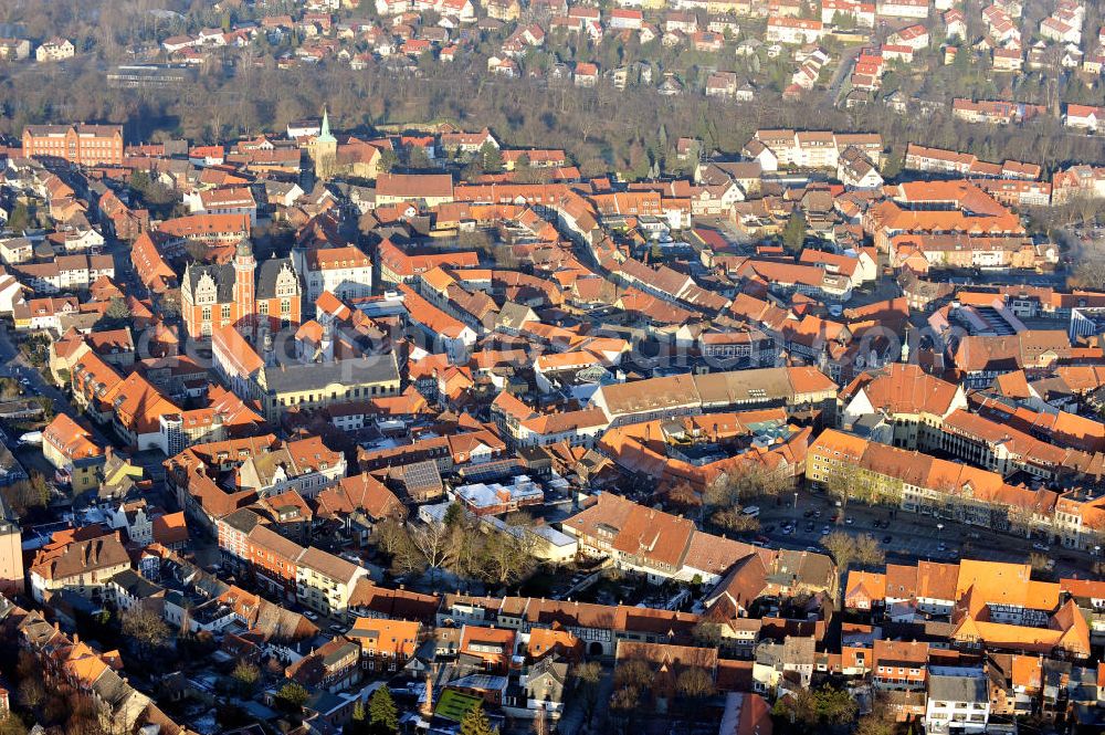 Helmstedt from above - Die Altstadt der Stadt Helmstedt mit der Juleum-Universität in Niedersachsen. The historic district of Helmstedt in Lower Saxony.