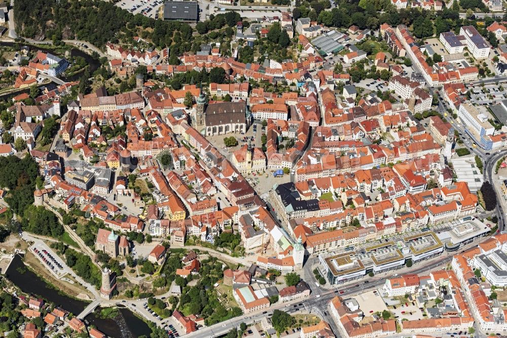 Aerial image Bautzen - City view on the river bank of Hauptspree in Bautzen in the state Saxony, Germany