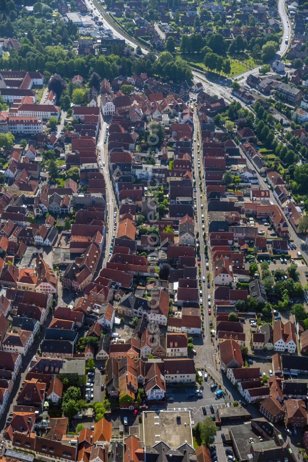 Aerial photograph Warendorf - View of the course of Oststrasse and Bruenebrede through the historic city of Warendorf in the state North Rhine-Westphalia