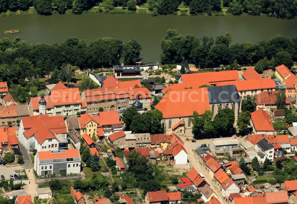 Aerial image Weißensee - The distinctive attraction in the old city of Weissensee in Thuringia is the Church of St. Peter and Paul. The Gothic church was built in the 12th century, the monastery of St. John served as church some years. In the environment of the church a residential and business district is the old town