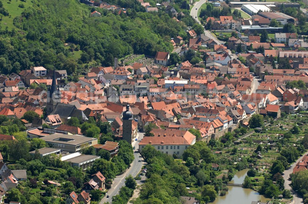 Aerial image Zeil am Main - Cityscape with the Parish Church of St. Michael in the old town of the City Zeil at the Main in Bavaria