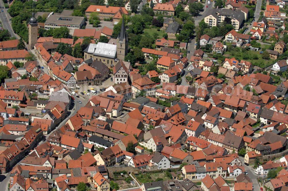 Zeil am Main from the bird's eye view: Cityscape with the Parish Church of St. Michael in the old town of the City Zeil at the Main in Bavaria