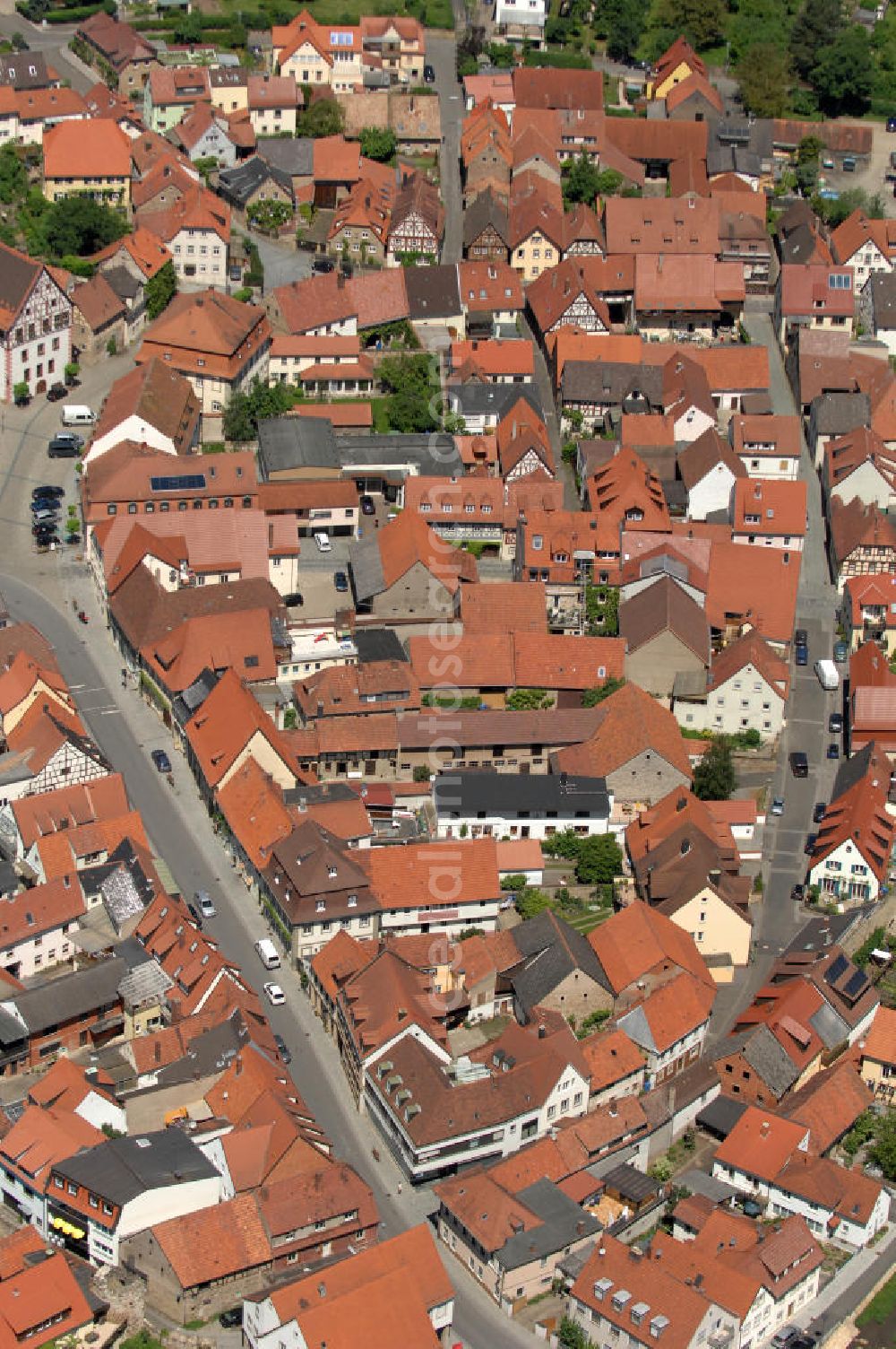 Zeil am Main from above - Cityscape between the streets Hauptstrasse and Eintenweidgasse in the old town of the City Zeil at the Main in Bavaria