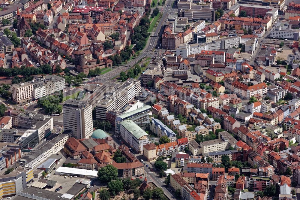 Aerial photograph Nürnberg - Church building in Old Town- center of downtown in Nuremberg in the state Bavaria