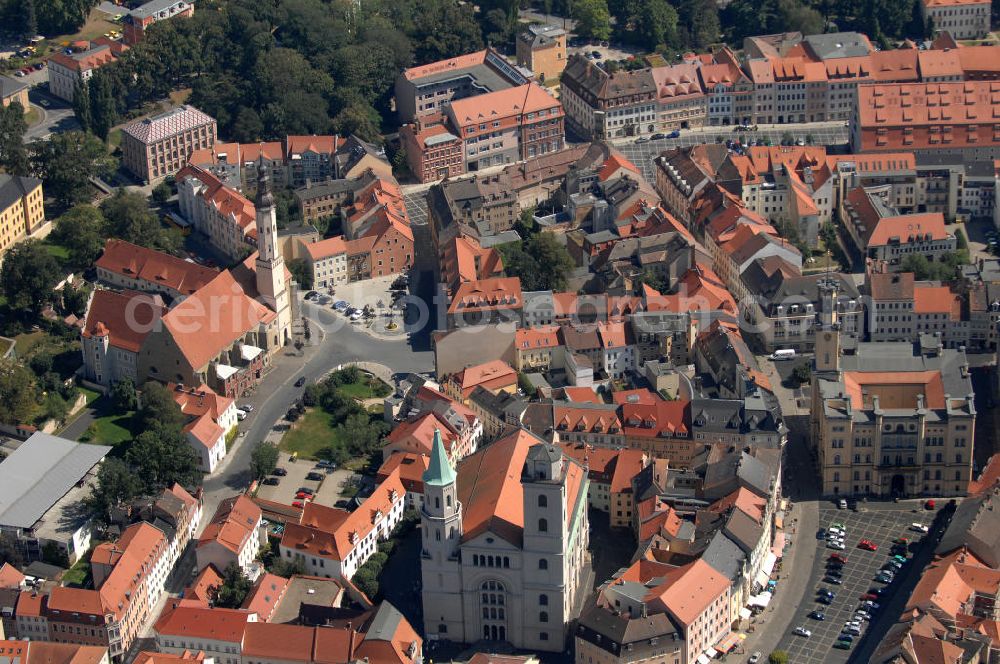 Zittau from above - Blick auf die Historische Altstadt von Zittau. Zittau liegt in der Oberlausitz und ist eine Große Kreisstadt im Landkreis Görlitz. Am Marktplatz befinden sich viele Historische Gebäude und Kirchen, wie z.B. die Johanniskirche (unten im Bild) oder die Klosterkirche (links im Bild). Kontakt: Große Kreisstadt Zittau, Tel. +49 (0) 35 83 75 20,