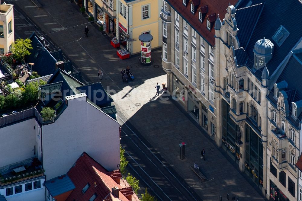 Erfurt from above - Old Town area and city center at the anger in Erfurt in the state Thuringia. In the picture the old anger fountain and the catholic rectory st. crucis / st. wigbert