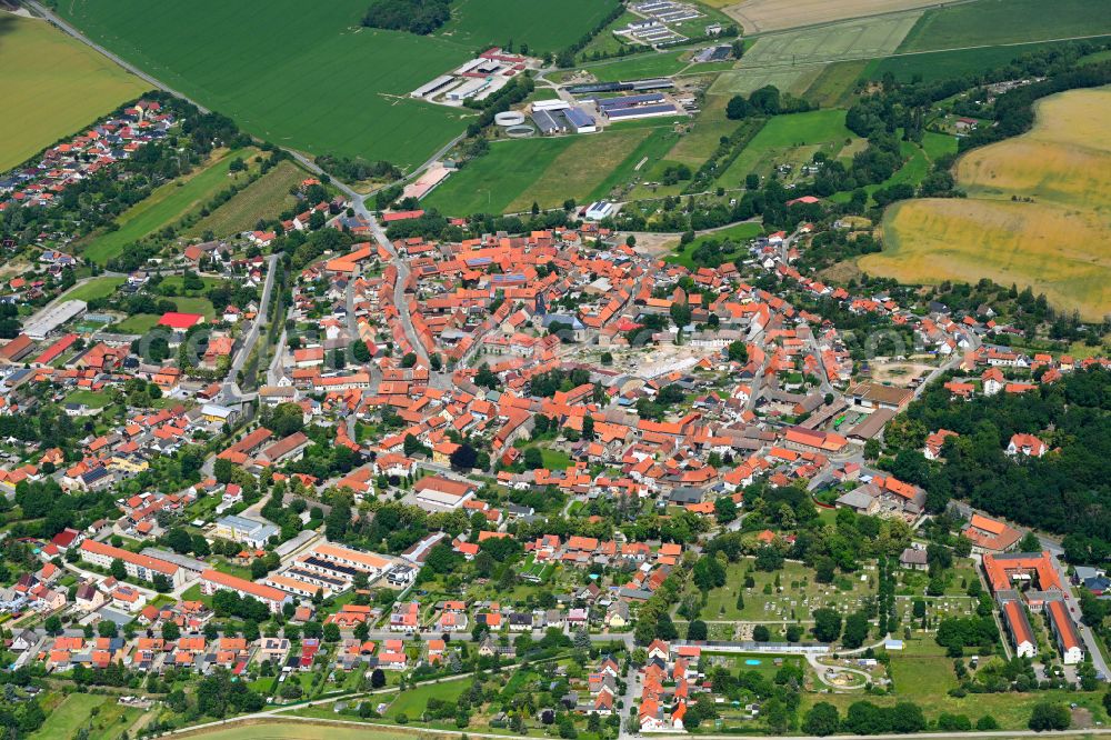 Derenburg from the bird's eye view: Old Town area and city center in Derenburg in the state Saxony-Anhalt, Germany