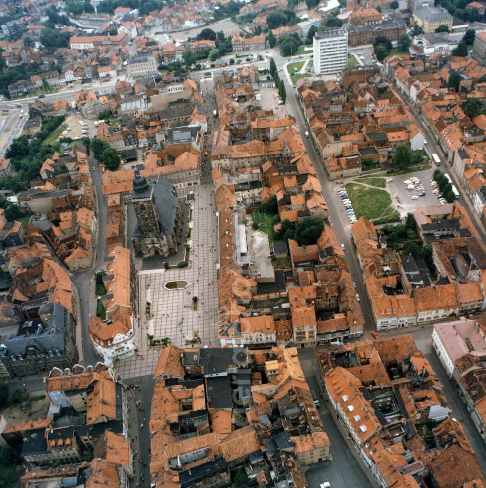 GOTHA from the bird's eye view: Blick auf den Altstadtbereich von Gotha am Neumarkt an der Erfurter Strasse / Marktstrasse in Thüringen