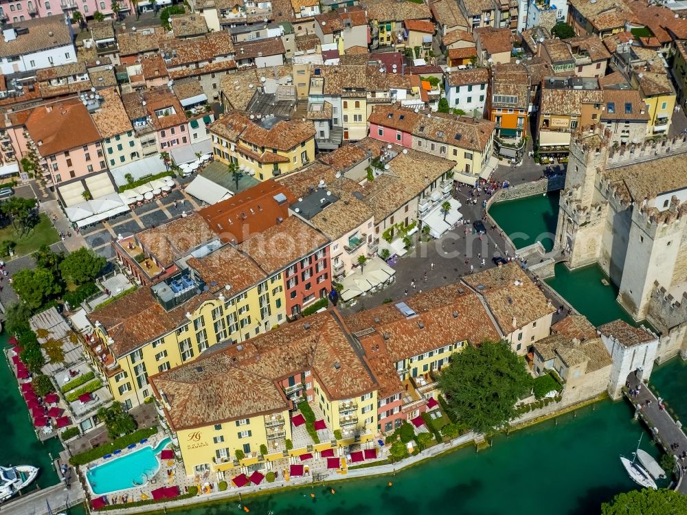 Sirmione from the bird's eye view: Old Town area in Sirmione near the scaligero castle in Lombardia, Italy