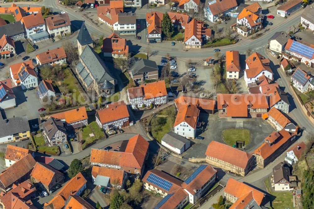 Adorf from above - Old Town area and city center in Adorf in the state Hesse, Germany