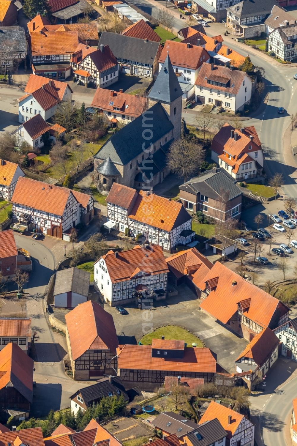 Adorf from the bird's eye view: Old Town area and city center in Adorf in the state Hesse, Germany