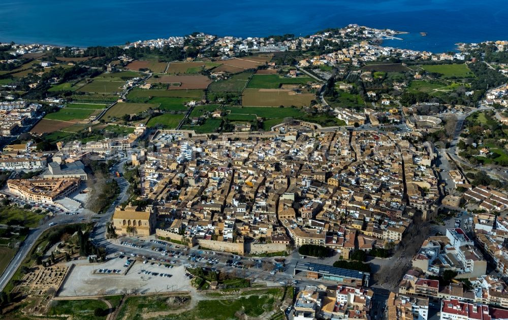 Alcudia from the bird's eye view: Old Town area and city center in Alcudia in Balearische Insel Mallorca, Spain