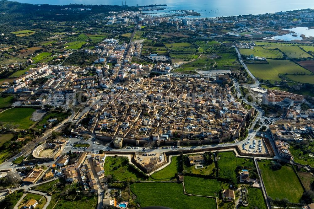 Alcudia from above - Old Town area and city center in Alcudia in Balearische Insel Mallorca, Spain