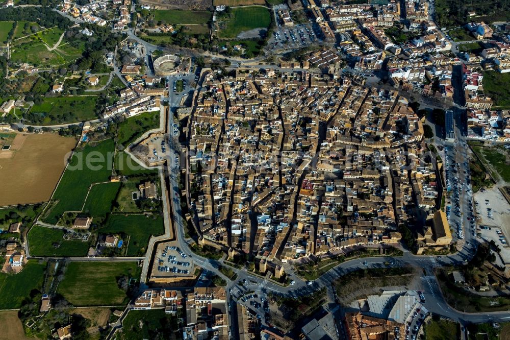 Alcudia from above - Old Town area and city center in Alcudia in Balearische Insel Mallorca, Spain