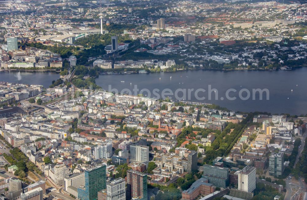 Hamburg from above - Old town area and inner city center with Binnenalster and Aussenalster in Hamburg, Germany