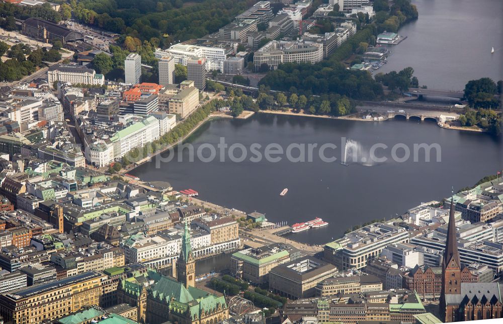 Hamburg from above - Old town area and inner city center with Binnenalster and Aussenalster in Hamburg, Germany