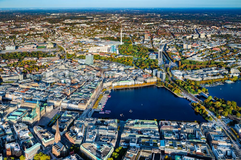 Aerial image Hamburg - Old town area and inner city center with Binnenalster and Aussenalster in Hamburg, Germany