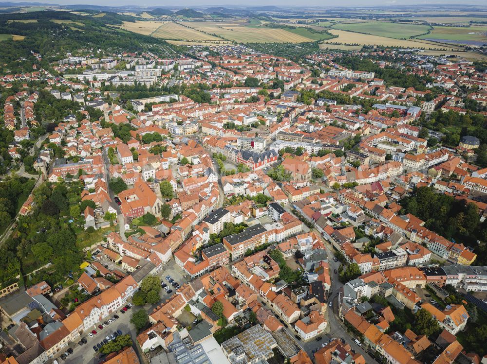 Arnstadt from the bird's eye view: Old Town area and city center in Arnstadt in the state Thuringia, Germany