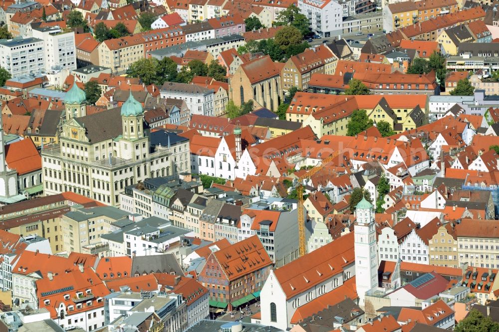 Augsburg from above - Old Town area and city center in Augsburg in the state Bavaria