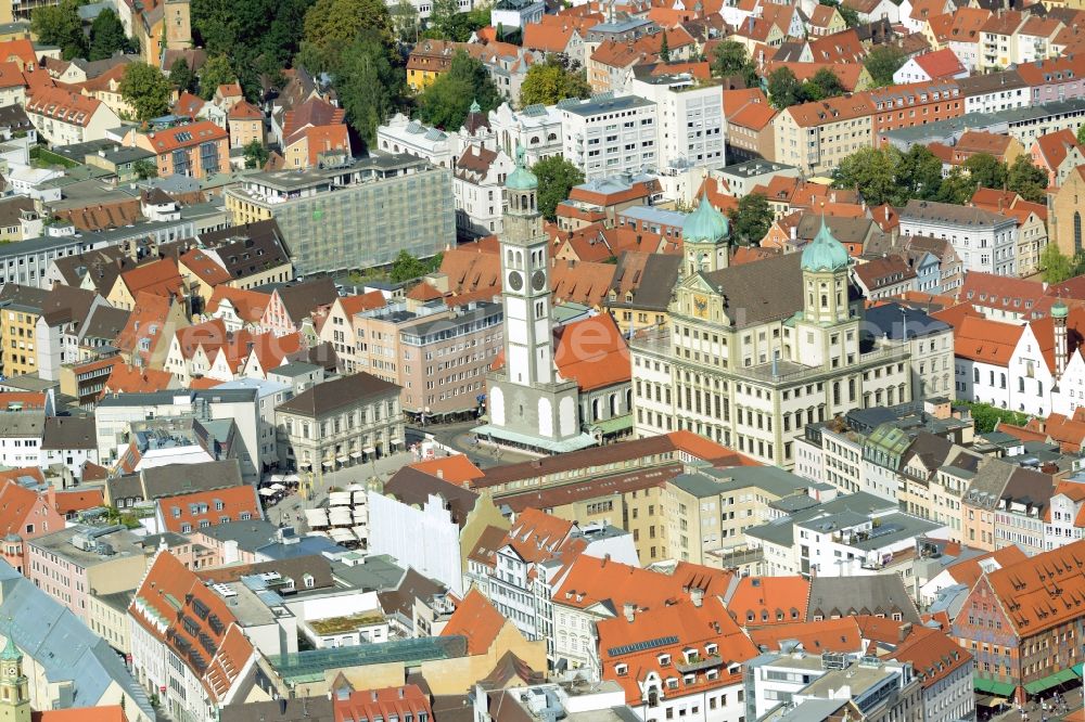 Augsburg from the bird's eye view: Old Town area and city center in Augsburg in the state Bavaria