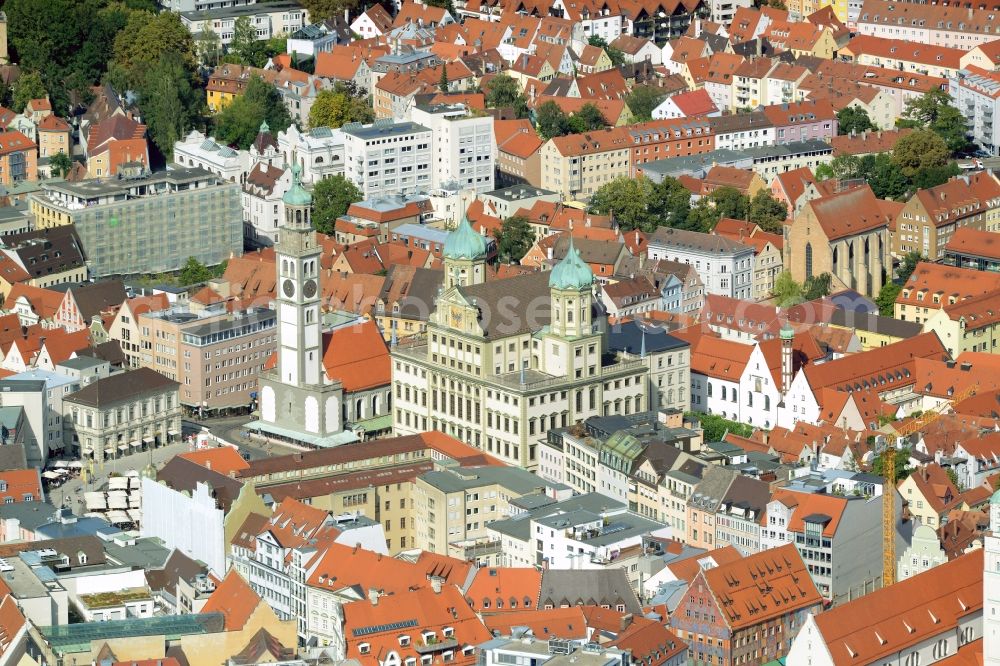 Aerial image Augsburg - Old Town area and city center in Augsburg in the state Bavaria