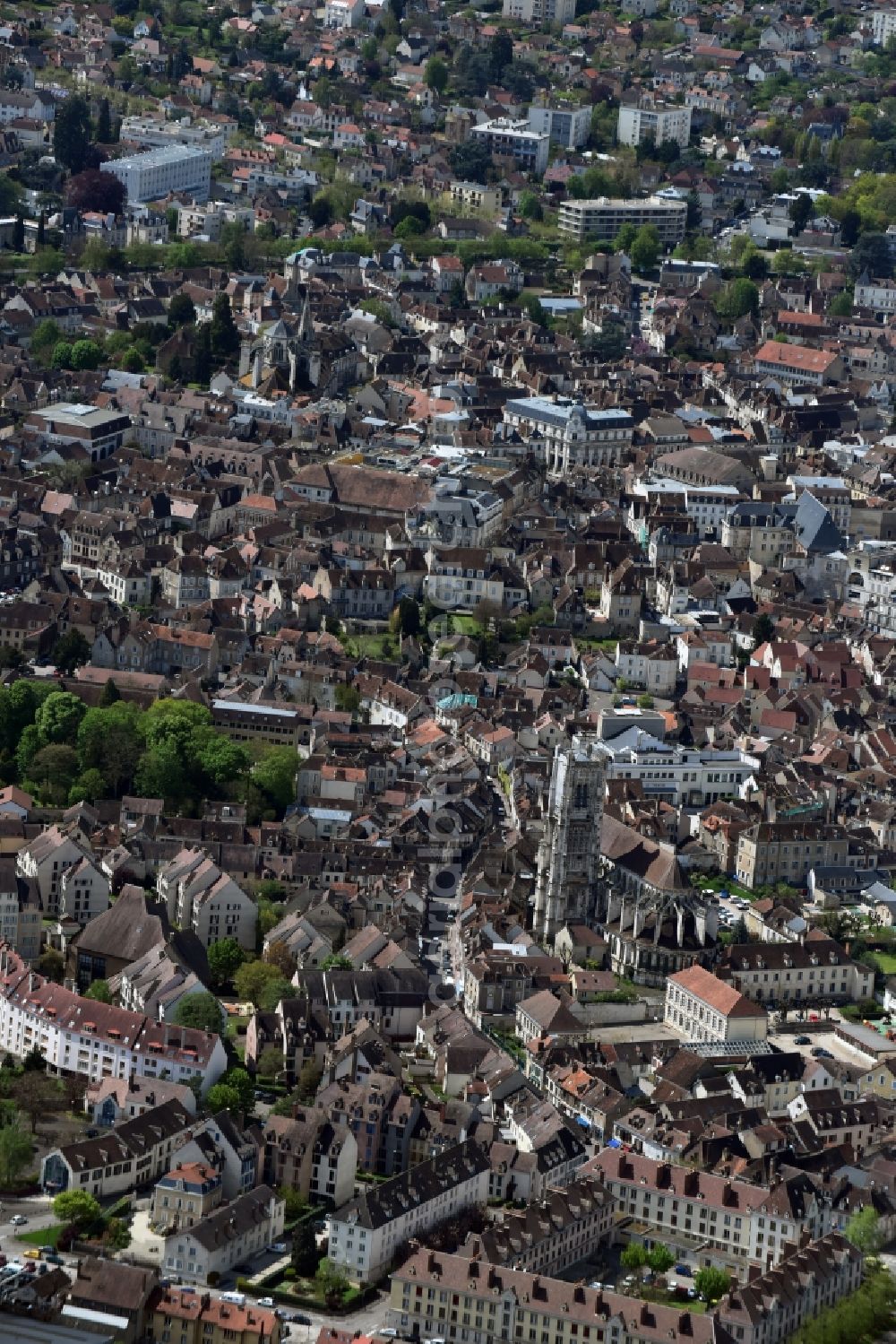 Aerial image Auxerre - Old Town area and city center in Auxerre in Bourgogne Franche-Comte, France