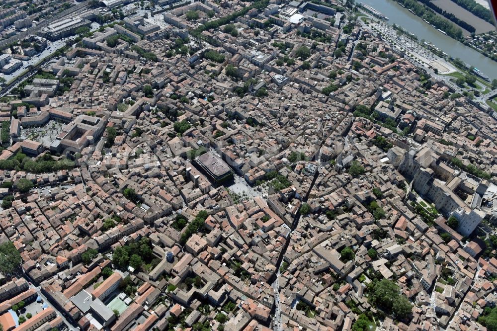 Avignon from the bird's eye view: Old Town area and city center in Avignon in Provence-Alpes-Cote d'Azur, France