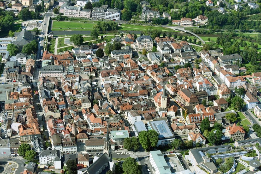 Bad Kissingen from above - Old Town area and city center in Bad Kissingen in the state Bavaria, Germany