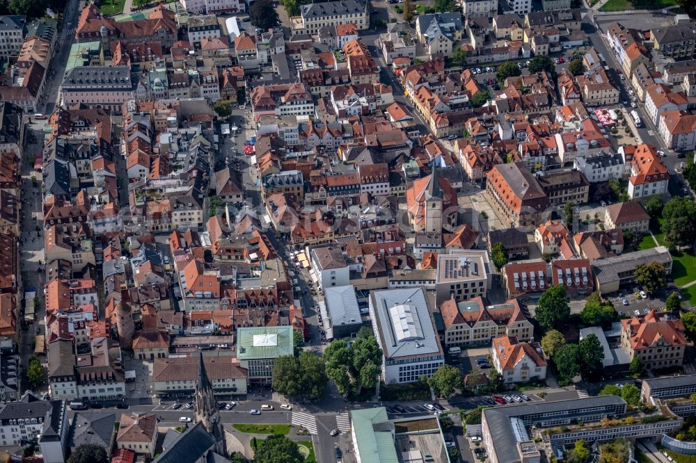 Bad Kissingen from above - Old Town area and city center in Bad Kissingen in the state Bavaria, Germany