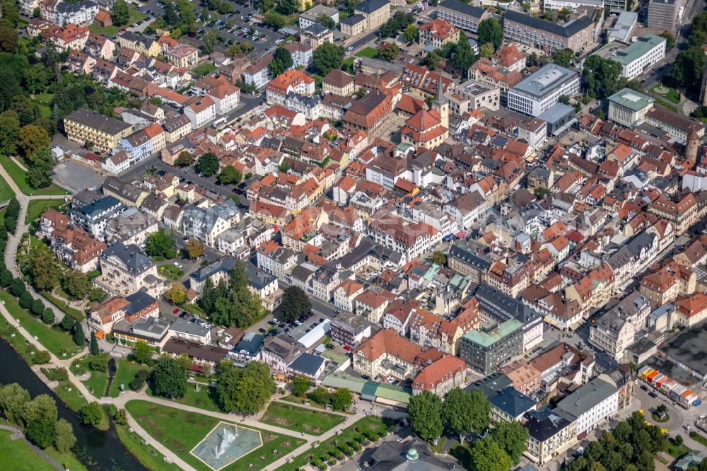 Bad Kissingen from above - Old Town area and city center in Bad Kissingen in the state Bavaria, Germany