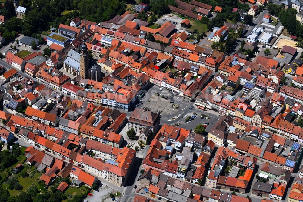 Aerial image Bad Königshofen im Grabfeld - Old Town area and city center in Bad Koenigshofen im Grabfeld in the state Bavaria, Germany