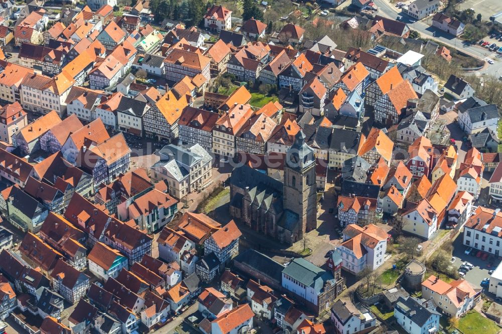 Aerial image Bad Wildungen - Old Town area and city center in Bad Wildungen in the state Hesse, Germany