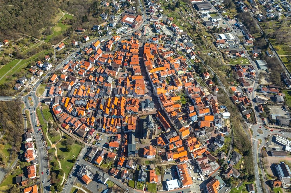 Bad Wildungen from above - Old Town area and city center in Bad Wildungen in the state Hesse, Germany