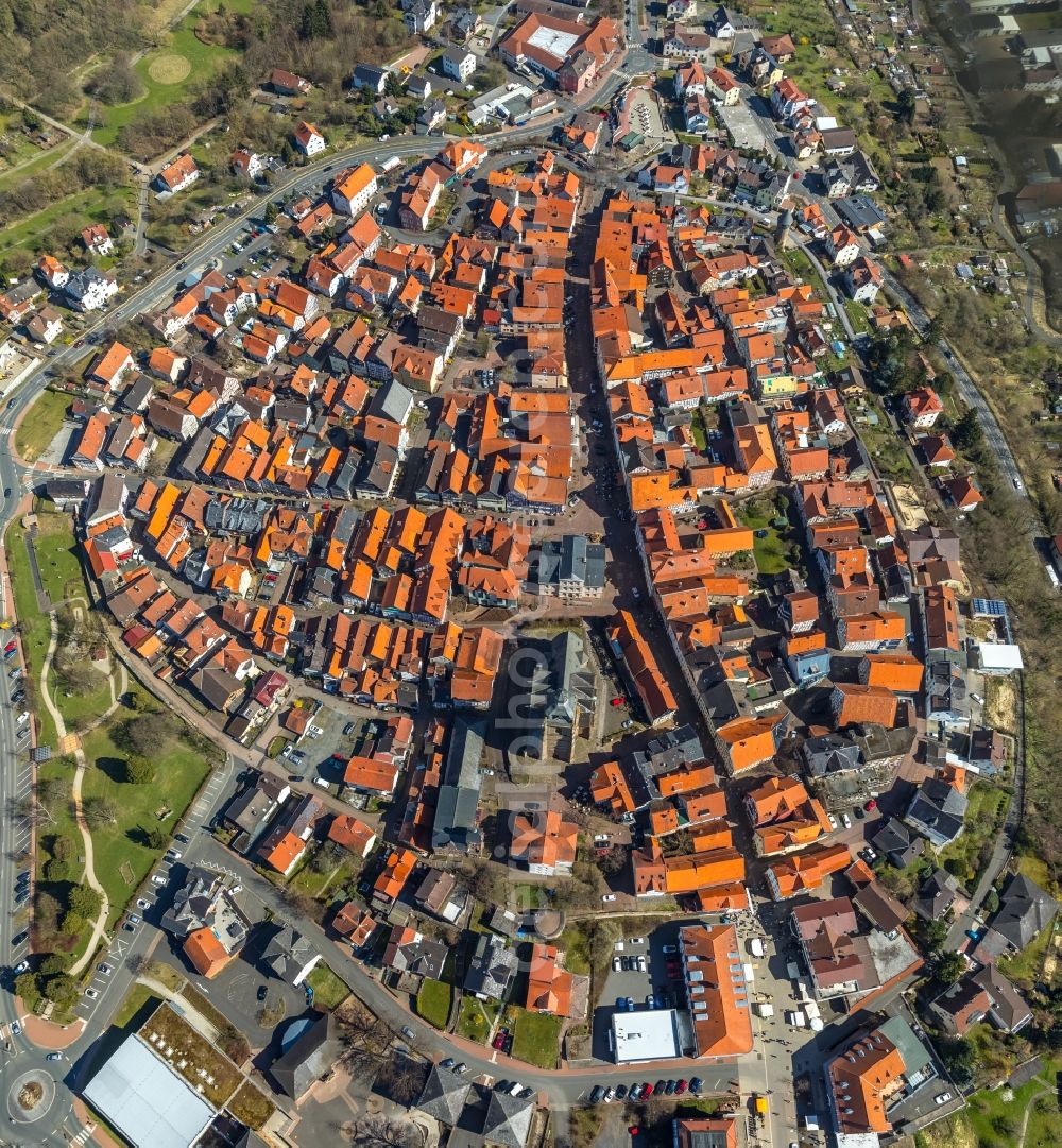 Bad Wildungen from the bird's eye view: Old Town area and city center in Bad Wildungen in the state Hesse, Germany