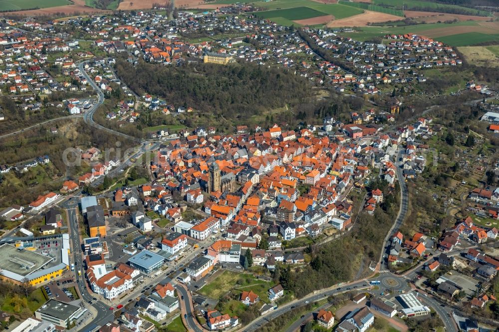 Aerial image Bad Wildungen - Old Town area and city center in Bad Wildungen in the state Hesse, Germany